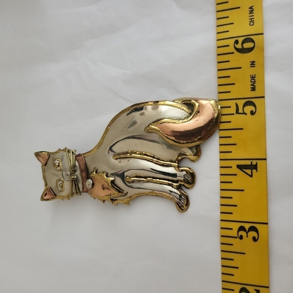 Vintage 90s Art Deco Cat Pendant or Brooch - Picture 4 of 6